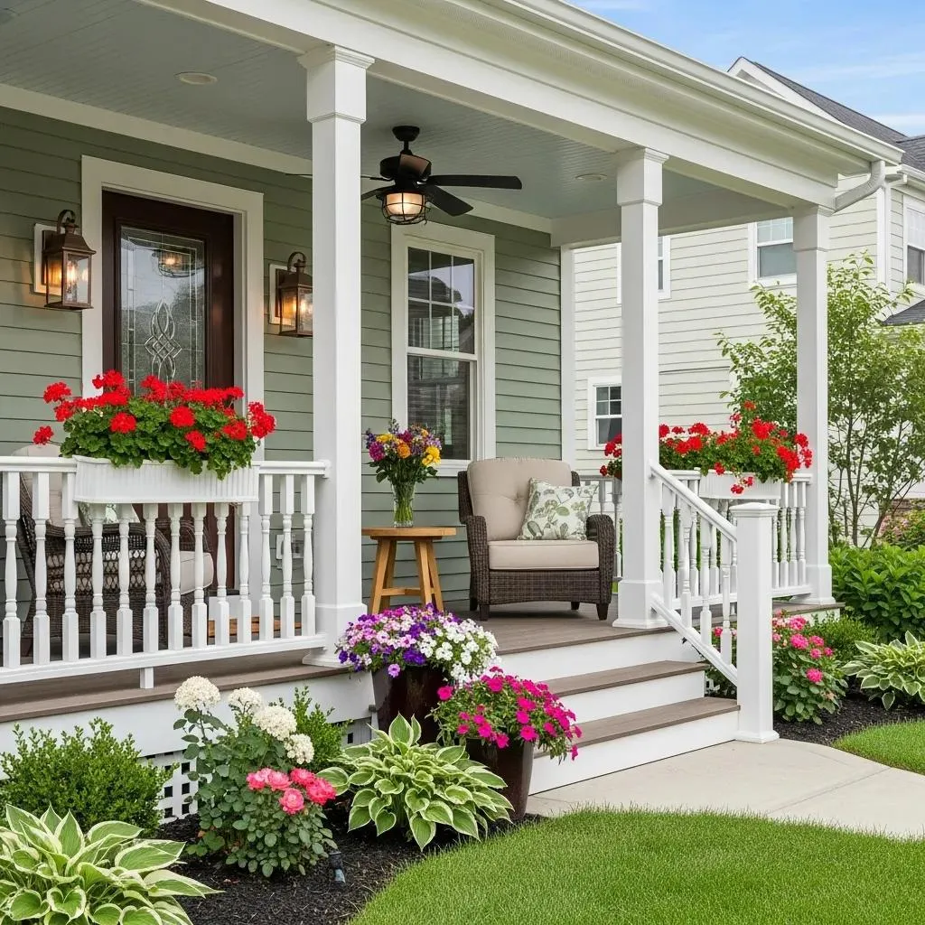 Custom porch combining traditional and modern design elements in Nashville